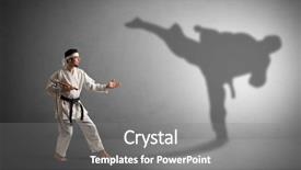  Presentation with karate - Audience pleasing presentation theme consisting of confruntation - young karate man confronting backdrop and a gray colored foreground