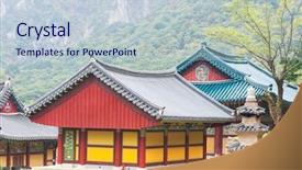  Presentation with temple - PPT theme having confucian - building of buddhist sinheungsa temple background and a lemonade colored foreground