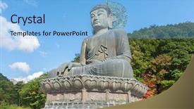  Presentation with buddha - Colorful slide deck enhanced with confucian - giant statue of buddha backdrop and a light blue colored foreground