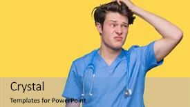  Presentation with medical hand - Presentation design with confuse and wonder about question background and a  colored foreground