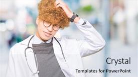  Presentation with medical hand - Colorful theme enhanced with confuse and wonder about question backdrop and a  colored foreground