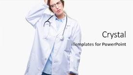  Presentation with beautiful young woman getting face - Amazing slide deck having confuse and wonder about question backdrop and a  colored foreground