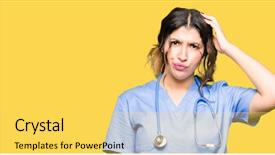  Presentation with medical hand - Colorful presentation theme enhanced with confuse and wonder about question backdrop and a  colored foreground