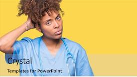  Presentation with african american woman question - Amazing PPT theme having confuse and wonder about question backdrop and a light blue colored foreground