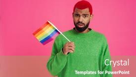  Presentation with rainbow flag - Presentation theme consisting of confused-african-american-guy-posing background and a shamrock green colored foreground