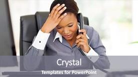  Presentation with worker - Slides featuring confused african office worker talking background and a gray colored foreground