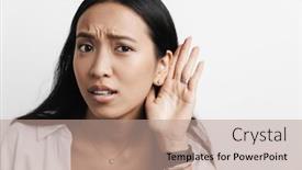  Presentation with asian - PPT layouts enhanced with confused-asian-woman-overhearing background and a coral colored foreground