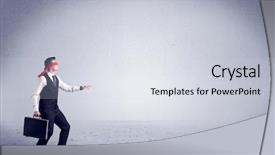  Presentation with salesman - Amazing PPT theme having confused blind salesman standing backdrop and a  colored foreground