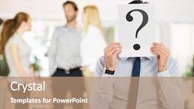  Presentation with swot analysis question mark word - PPT layouts with confused businessman explaining his state background and a coral colored foreground