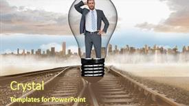  Presentation with tracks - PPT theme enhanced with confused businessman in light bulb background and a tawny brown colored foreground