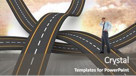  Presentation with bumpy road - PPT theme enhanced with confused businessman on road background and a dark gray colored foreground