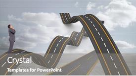  Presentation with digital image - Slide set having confused businessman on wavy road background and a gray colored foreground