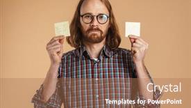  Presentation with yes - Slide set featuring confused-ginger-man-showing-piece background and a coral colored foreground