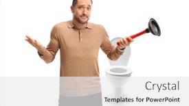  Presentation with toilet - Presentation theme consisting of confused-guy-holding-a-plunger and a white colored foreground