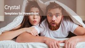  Presentation with movie theater loving couple - Cool new PPT layouts with confused human - shocked young loving couple looking backdrop and a coral colored foreground