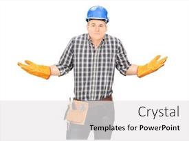 Confused Male Engineer Gesturing PPT template 83 | CrystalGraphics