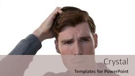  Presentation with executive - Theme featuring confused-male-executive-standing-against background and a light gray colored foreground