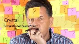  Presentation with brainstorming top view - Cool new PPT layouts with confused man question marks - brainstorming backdrop and a yellow colored foreground