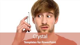  Presentation with phone - Slide deck having confused man with mobile phone background and a coral colored foreground
