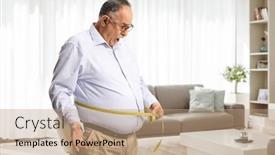  Presentation with tape - PPT layouts consisting of confused-mature-man-measuring-waist background and a coral colored foreground