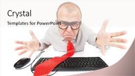  Presentation with geek - Audience pleasing slide deck consisting of confused nerd computer geek isolated backdrop and a  colored foreground