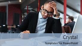  Presentation with thinking - Slides having sheduling - focused businessman thinking over laptop background and a light blue colored foreground