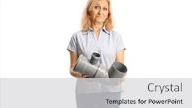  Presentation with water pipe - Slide set featuring confused-woman-holding-a-plastic background and a light gray colored foreground