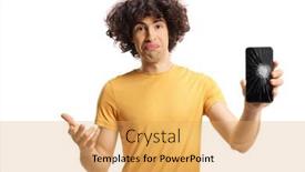  Presentation with man holding phone - Presentation consisting of confused-young-man-holding background and a yellow colored foreground