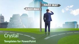  Presentation with hard work and growth - Presentation enhanced with confusion signpost - businessman choosing between hard background and a tawny brown colored foreground