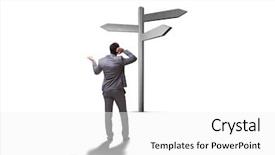  Presentation with choice - Slide deck having confusion signpost - businessman in difficult choice concept background and a white colored foreground