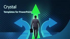 Presentation with choice - Colorful PPT layouts enhanced with confusion signpost - businessman in difficult choice concept backdrop and a navy blue colored foreground