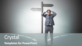  Presentation with choice - Colorful theme enhanced with confusion signpost - businessman in difficult choice concept backdrop and a gray colored foreground