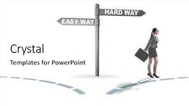  Presentation with way - Amazing presentation theme having confusion signpost - businesswoman choosing between hard backdrop and a white colored foreground