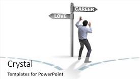  Presentation with choice - Slide set featuring confusion signposts - businessman having hard choice background and a white colored foreground