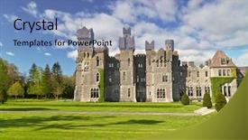  Presentation with medieval iron doors stone castle - Amazing presentation theme having cong - ashford castle and gardens backdrop and a teal colored foreground