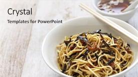  Presentation with chinese food - Theme having cong - scallion oil noodles chinese shanghai background and a white colored foreground