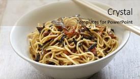  Presentation with korean food instant noodle - Colorful PPT theme enhanced with cong - scallion oil noodles shanghai food backdrop and a coral colored foreground