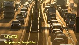  Presentation with traffic congestion - Beautiful presentation theme featuring congested - heavy morning city traffic congestion backdrop and a tawny brown colored foreground