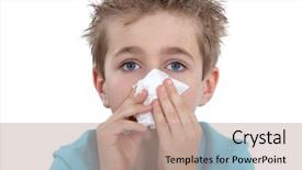  Presentation with blooding of nose - PPT theme enhanced with congested - young boy blowing his nose background and a coral colored foreground