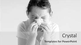  Presentation with tissue - Audience pleasing PPT theme consisting of congested students - young girl with tissue blowing backdrop and a light gray colored foreground