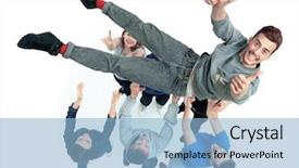  Presentation with group of people - PPT theme with congradulations graduation - group of young people congratulating background and a light blue colored foreground