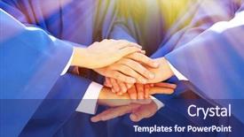  Presentation with students hands raised - Amazing slide set having congradulations graduation - hands of graduated students backdrop and a navy blue colored foreground