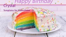  Presentation with rainbow birthday cake - PPT theme having congratulation red orange - birthday postcard delicious rainbow cake background and a pink colored foreground