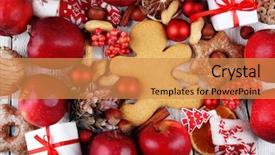  Presentation with congratulation - Cool new slides with congratulation red orange - christmas frame with apples cookies backdrop and a coral colored foreground