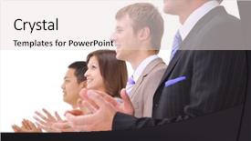  Presentation with congratulation - Slides consisting of congratulation winner - businessteam and applause isolated background and a lemonade colored foreground