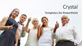  Presentation with congratulation - Presentation theme enhanced with congratulation winner - successful business team holding thumbs background and a sky blue colored foreground