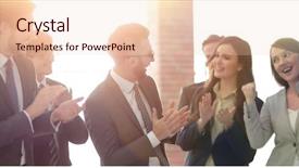  Presentation with team - Amazing slides having congratulation winner - team of business people congratulating backdrop and a lemonade colored foreground