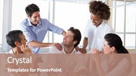  Presentation with praising god - Slide set having congratulations - attractive businessman praising coworker background and a coral colored foreground