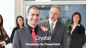  Presentation with employee - Colorful slides enhanced with congratulations - businessman congratulating with an employee backdrop and a dark gray colored foreground