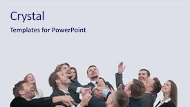  Presentation with congratulations - Cool new slide deck with congratulations - group of young people congratulating backdrop and a sky blue colored foreground